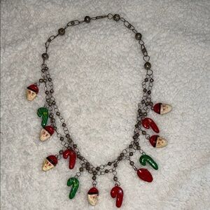 Vintage Mexican silver Festive Charm Necklace with Red and Green Accents